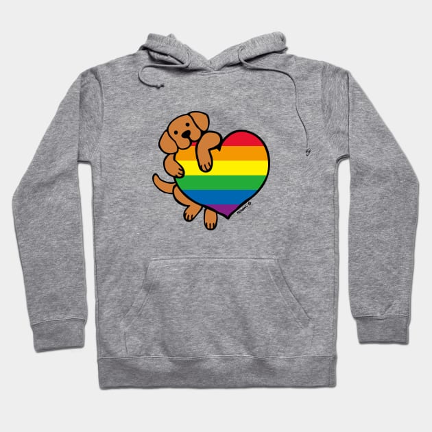 Fox Red Labrador Holding Rainbow Heart Hoodie by HappyLabradors